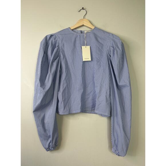 NWT The Femm Poplin Lightweight Puff Sleeves Luella Blouse Blue Size: Small - Picture 2 of 10